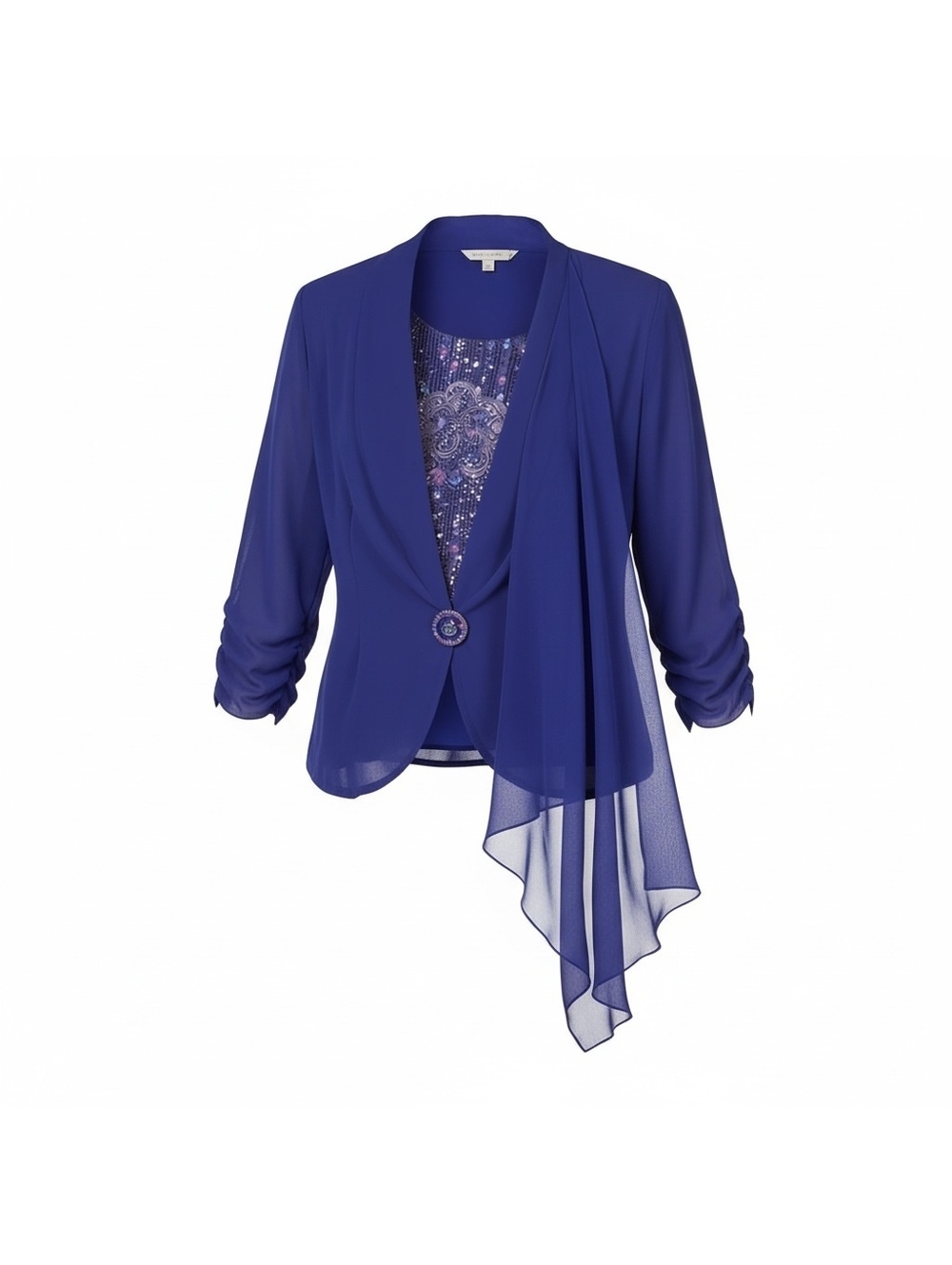 Royal Blue Embellished Draped Evening Jacket